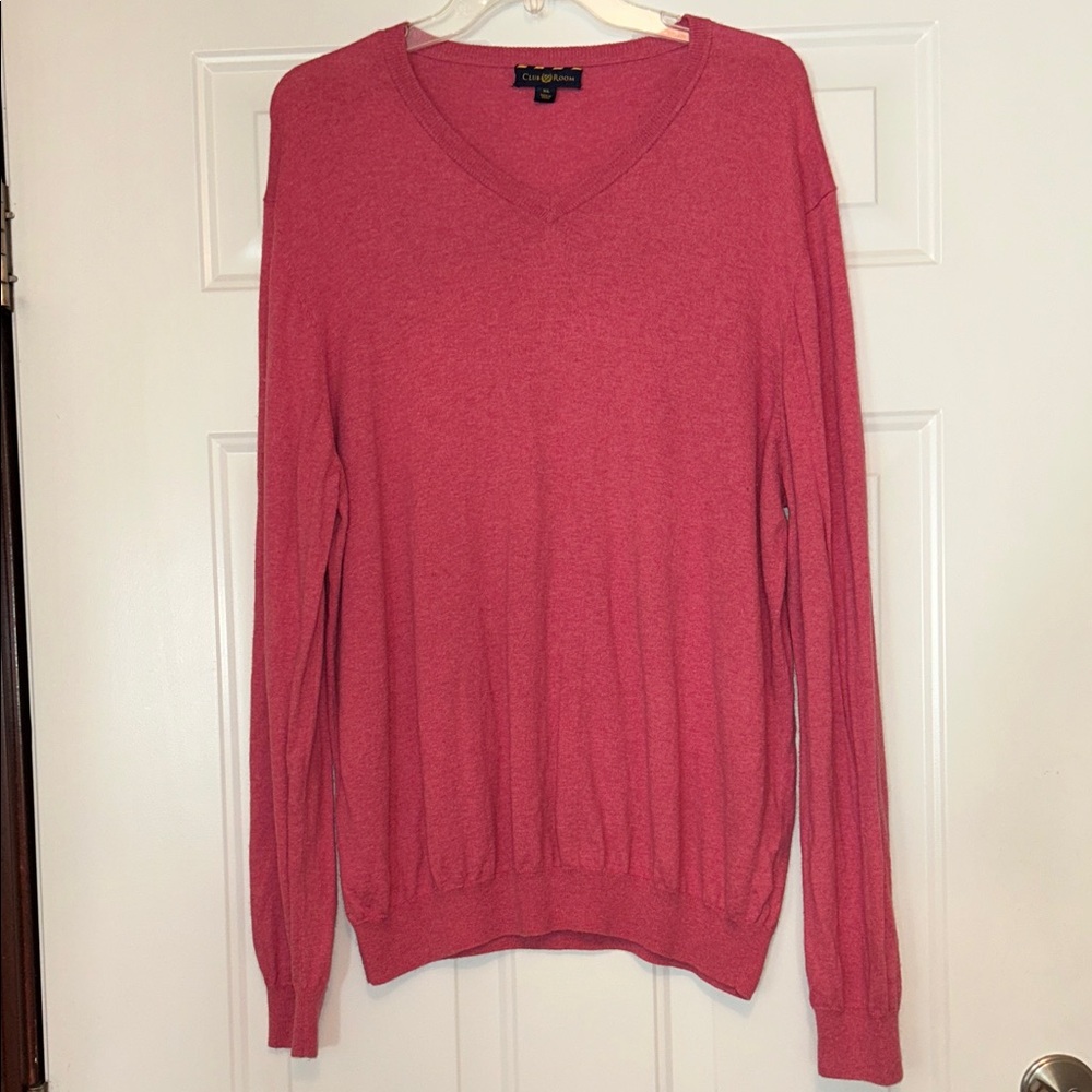 Club Room/Macy’s Men’s Cotton/Cashmere V-Neck Sweater XL Pink Golf Career Preppy